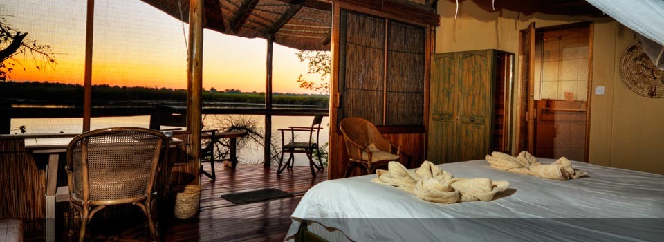 Views over the Okavango Delta form the deck at Xugana Island Lodge