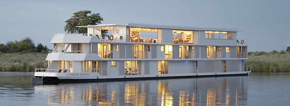 Zambezi Queen, luxury houseboat on the Chobe River, Botswana.
